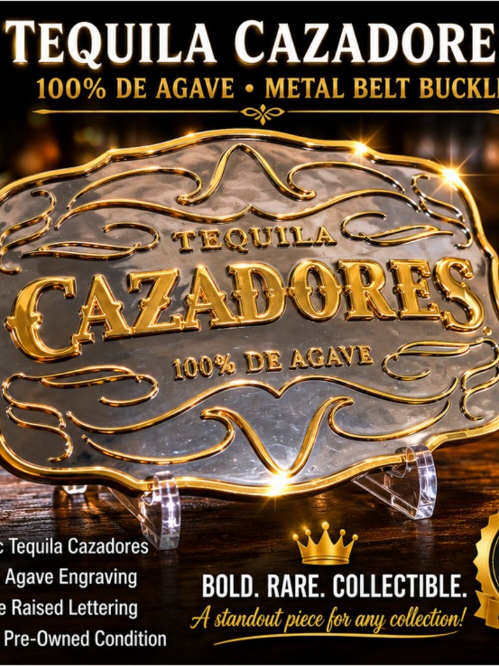 Cazadores Tequila Collectible Belt Buckle Silver Gold Jalisco Mexico Large